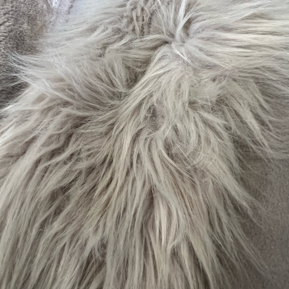 𝅺F&F Coat Faux Fur & Suede Light Gray Aviator Style - Picture 4 of 9